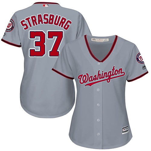 Nationals #37 Stephen Strasburg Grey Road Women's Stitched MLB Jersey - Click Image to Close